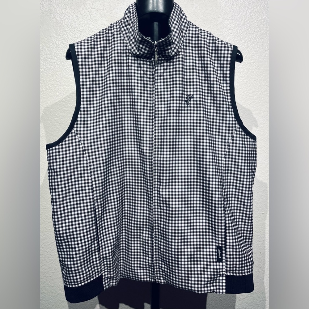 Ashworth Weather Systems Black & White Checkered Full Zip Golf Vest - Size L